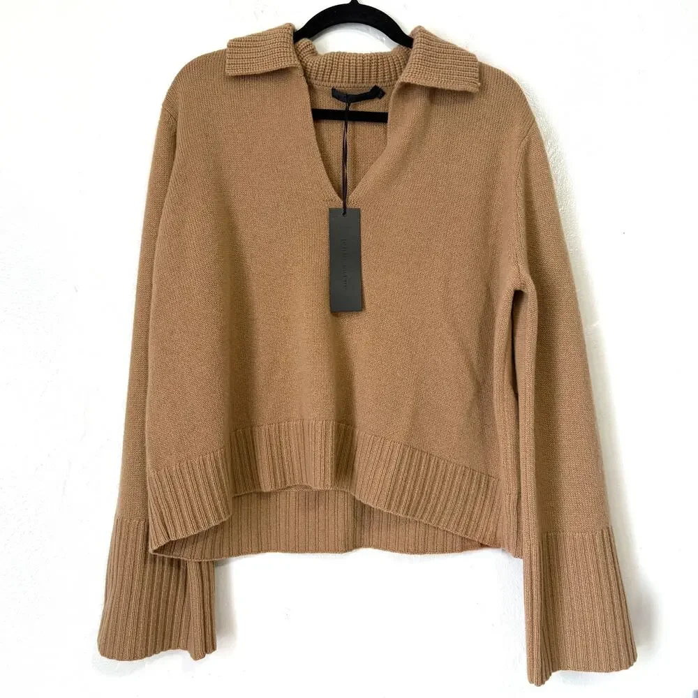 Jenni Kayne NWT Cashmere Frances Polo Sweater Camel Size XL 100% Cashmere